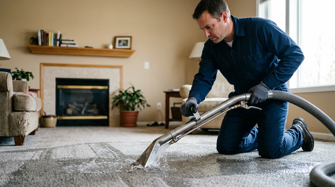 Water damage restoration technician working near Dupont, IN
